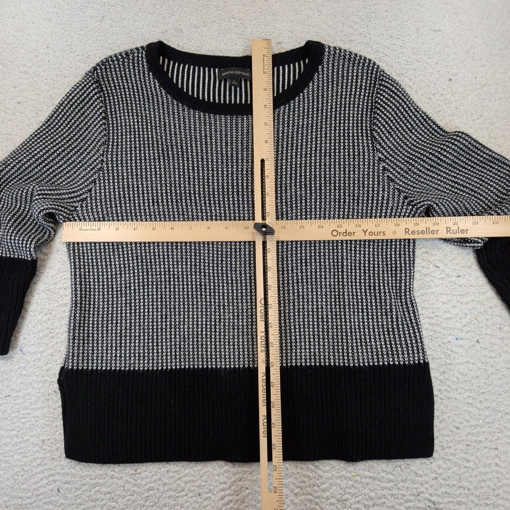 Banana Republic Womens Black White Merino Wool Blend Waffle Knit Sweater Small - Picture 4 of 7